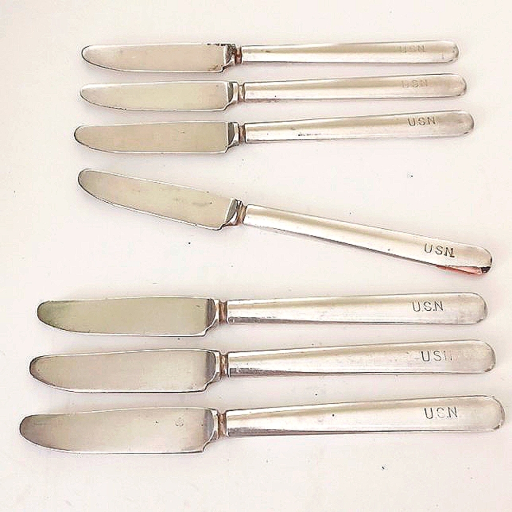 Collectable WW II USN US Navy Butter Knives Silver-plated Marked WA Vintage